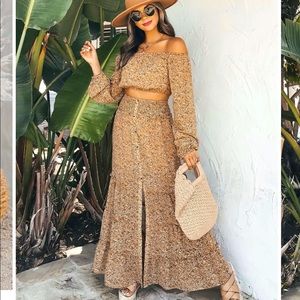 SAYA FLORAL OFF THE SHOULDER CROP TOP - AND SMOCKED MAXI SKIRT